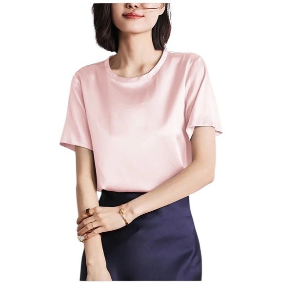 Boden Pastel Ballet Pink Short Sleeve Silk Boise Scoop Neck - Size 10 US - Picture 1 of 6